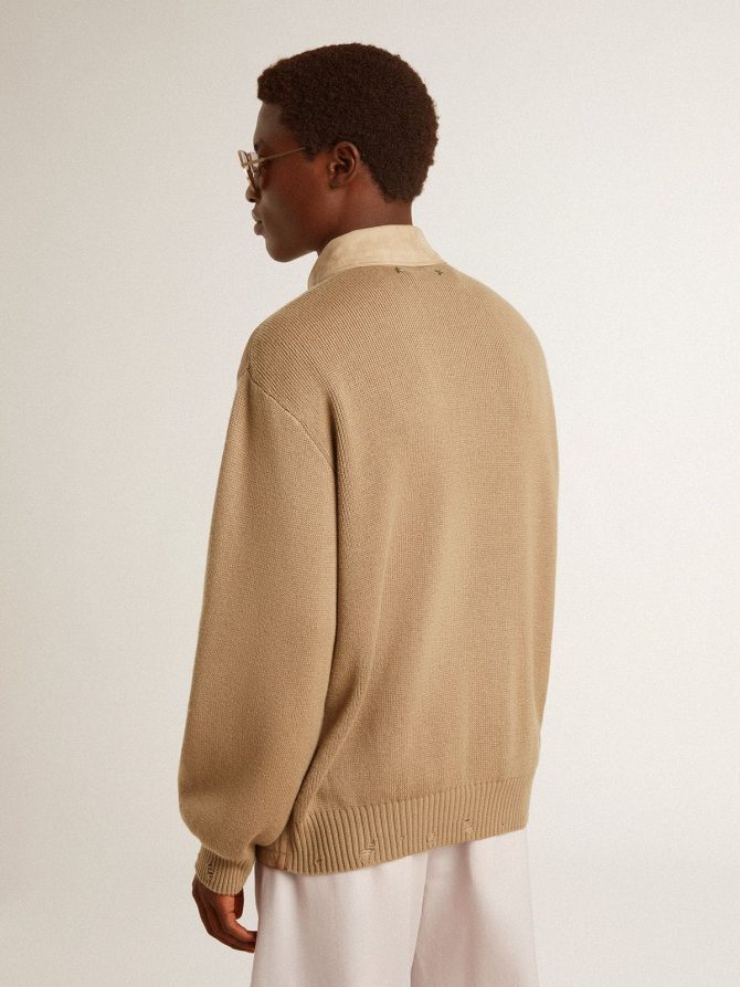 Men’s jacket in travertine-colored nubuck leather with wool-blend sleeves and back - Image 4