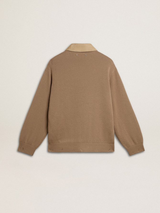 Men’s jacket in travertine-colored nubuck leather with wool-blend sleeves and back - Image 7