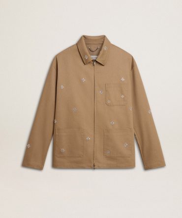 Men’s beige jacket with floral embroidery and full zip
