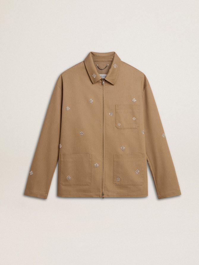 Men’s beige jacket with floral embroidery and full zip