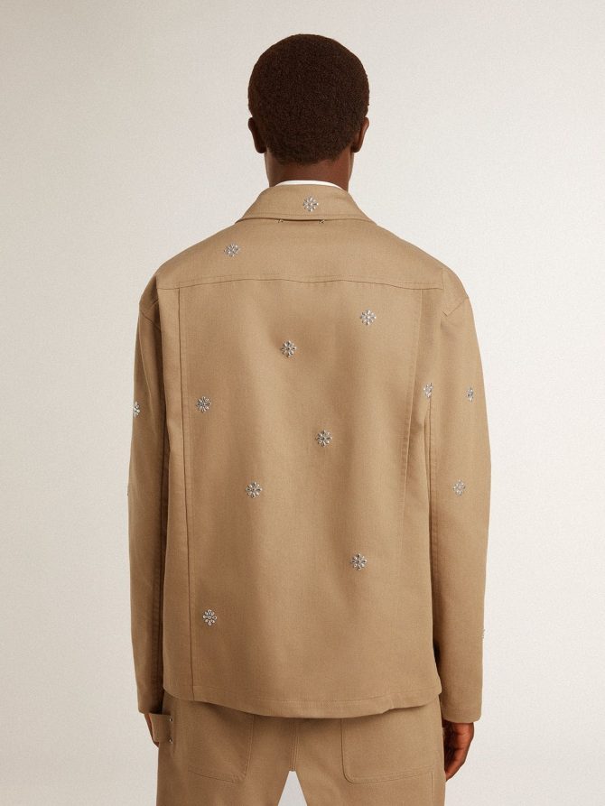 Men’s beige jacket with floral embroidery and full zip - Image 4