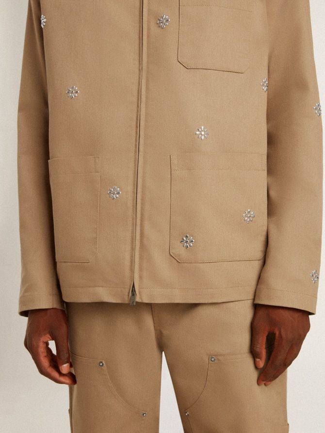 Men’s beige jacket with floral embroidery and full zip - Image 5