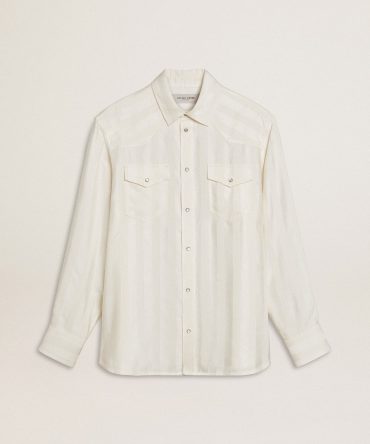 Men’s oversized worn-white shirt with vertical stripes