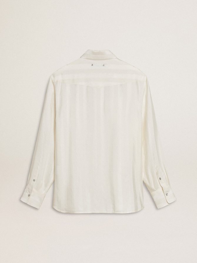 Men’s oversized worn-white shirt with vertical stripes - Image 7
