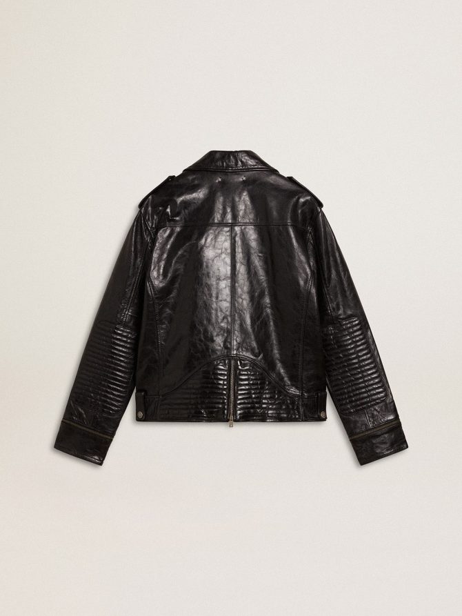 Men’s black leather biker jacket with glossy effect - Image 7