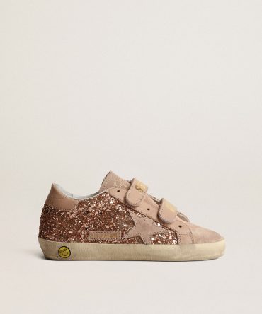 Old School Teen in peach-pink glitter with pink suede star