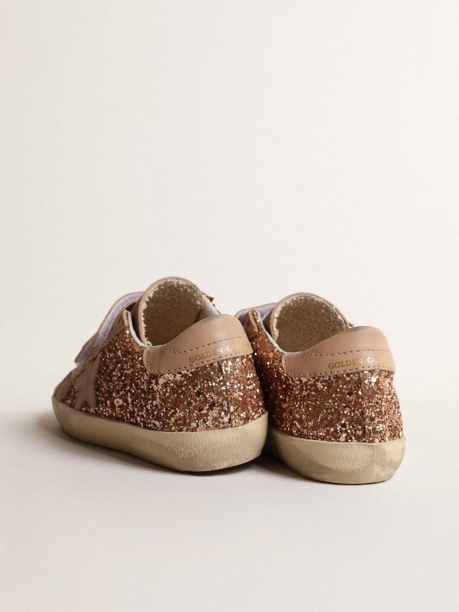 Old School Teen in peach-pink glitter with pink suede star - Image 4