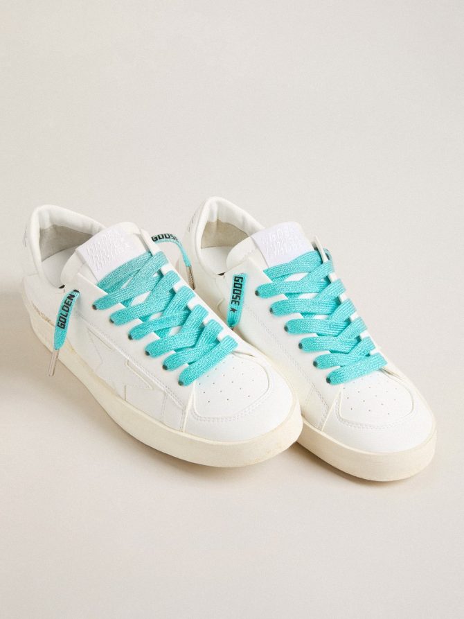 Light blue Lurex laces with contrasting black logo - Image 4