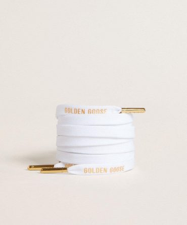 White cotton laces with contrasting gold logo