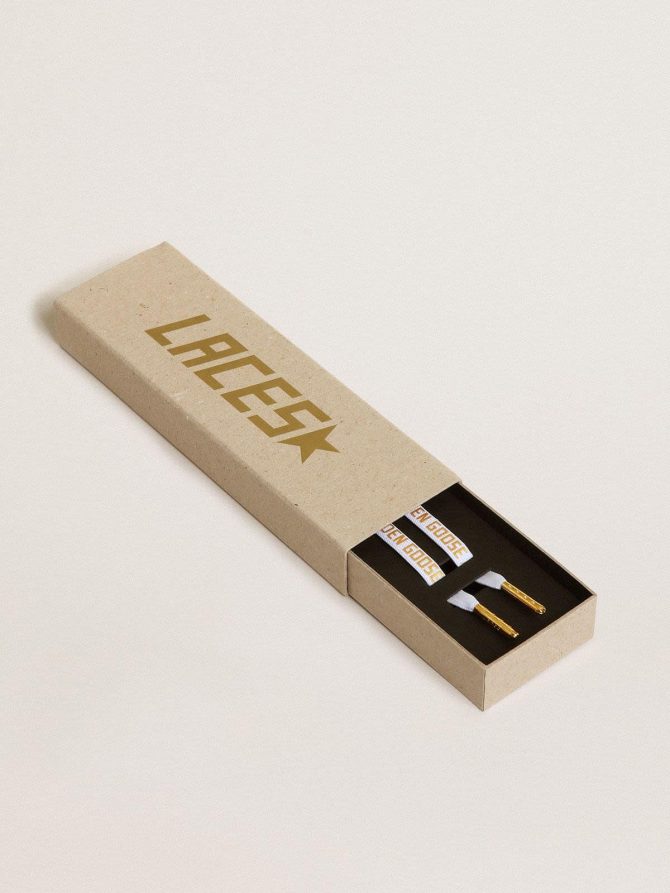 White cotton laces with contrasting gold logo - Image 2