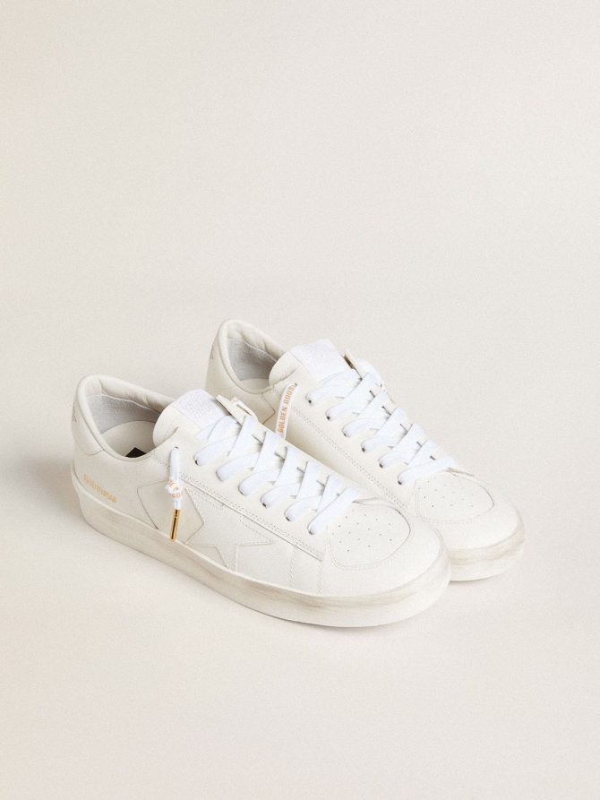 White cotton laces with contrasting gold logo - Image 3