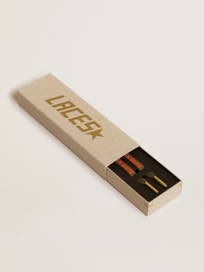 Military-green cotton laces with contrasting orange logo - Image 2