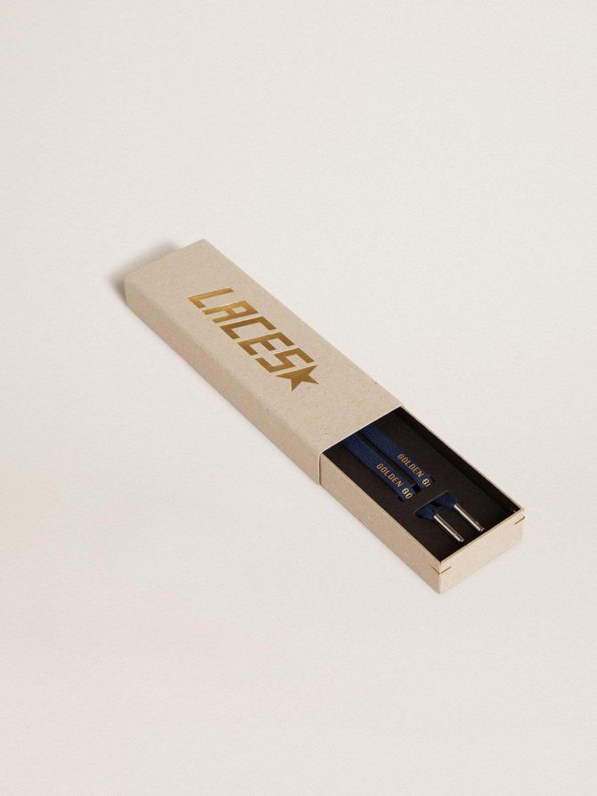Navy blue cotton laces with contrasting gold logo - Image 2