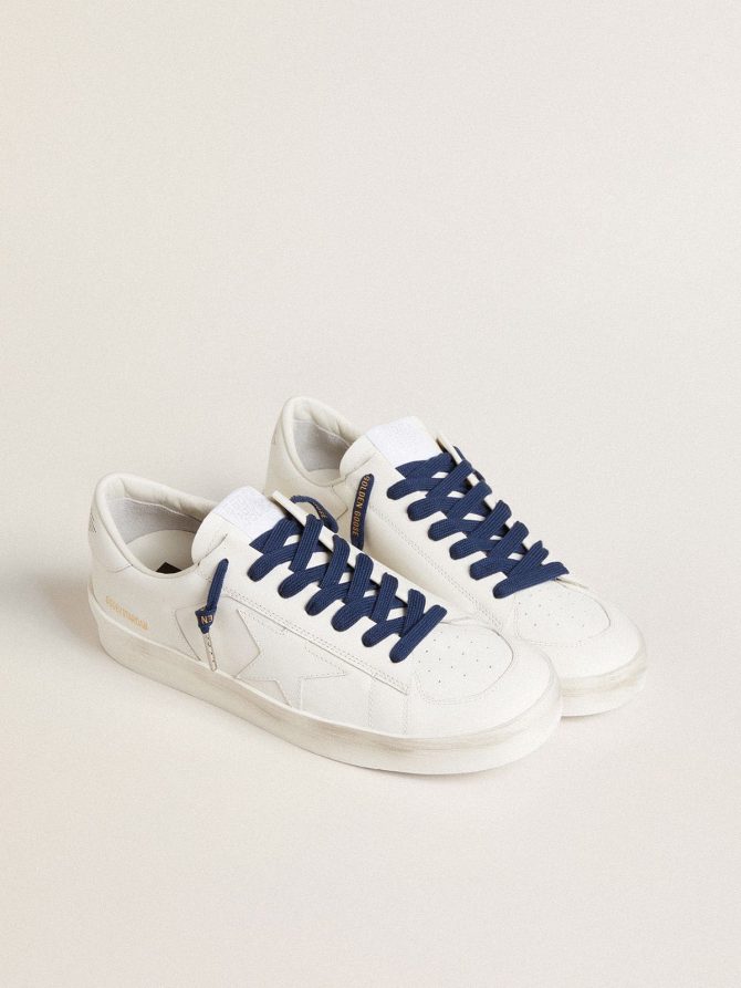 Navy blue cotton laces with contrasting gold logo - Image 3