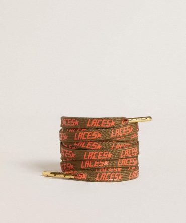 Military-green laces with contrasting orange ‘Laces’ lettering