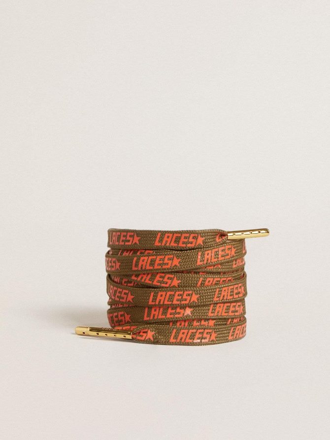 Military-green laces with contrasting orange ‘Laces’ lettering