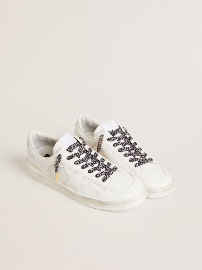 Gray and black animal-print laces with contrasting gold logo - Image 3