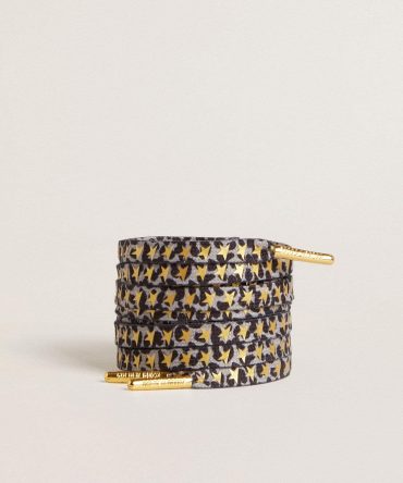 Laces with gray and black animal print with contrasting gold stars