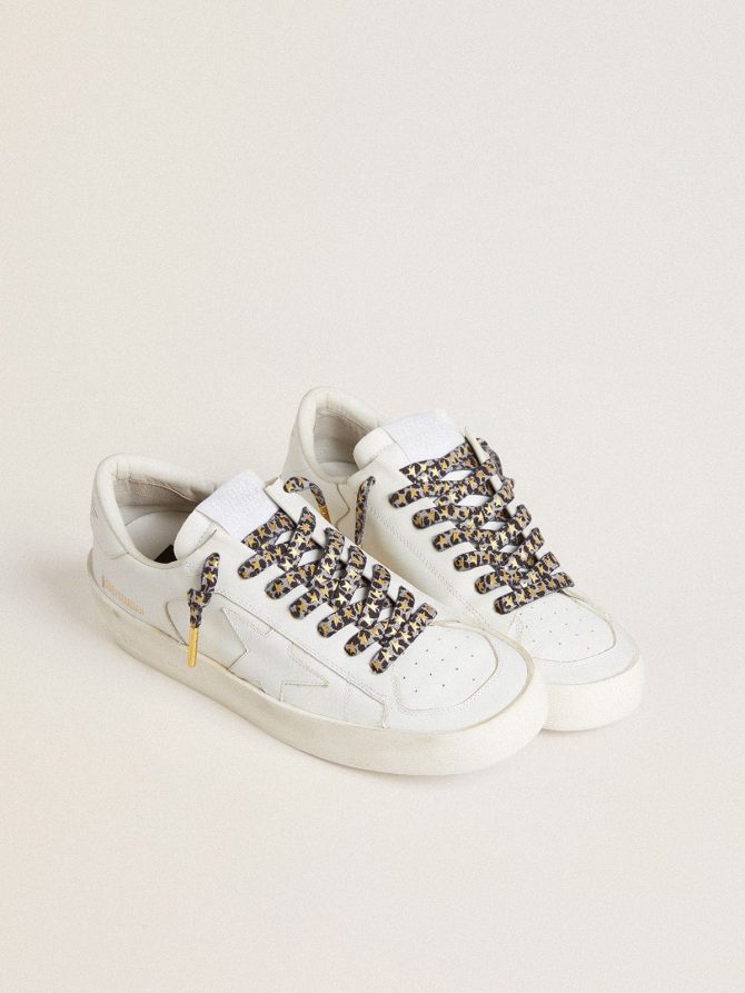 Laces with gray and black animal print with contrasting gold stars - Image 3