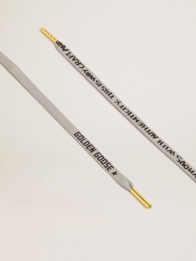 Gray cotton laces with contrasting black logo and lettering - Image 2