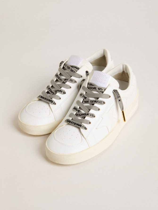 Gray cotton laces with contrasting black logo and lettering - Image 3