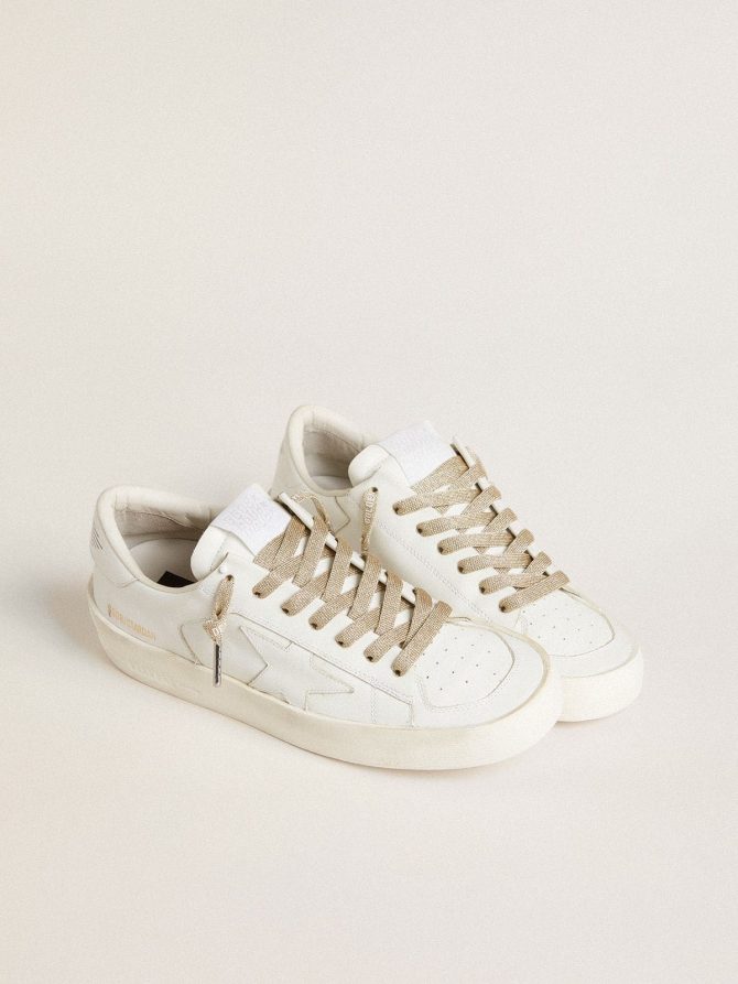 Gold-colored Lurex laces with contrasting white logo - Image 3