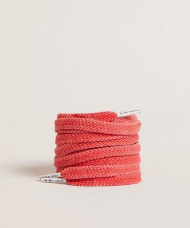 Worn-red cotton laces with logoed aglet
