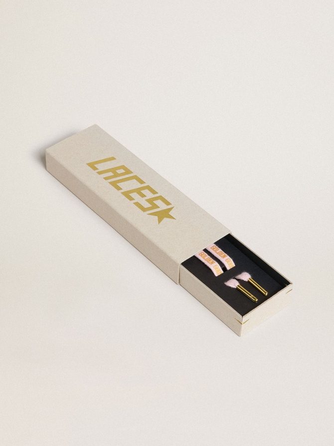 Pink cotton laces with contrasting gold-colored logo - Image 2
