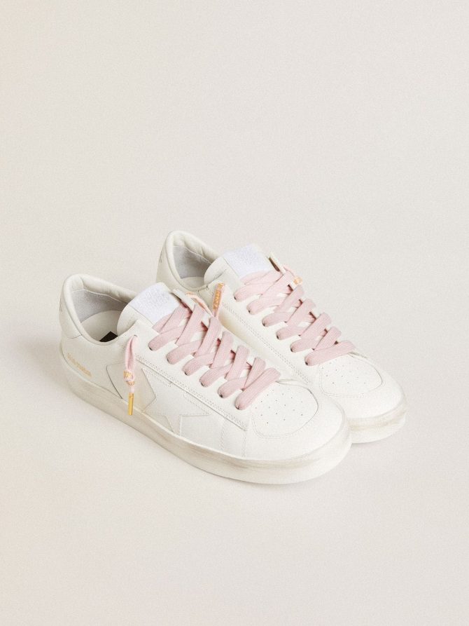 Pink cotton laces with contrasting gold-colored logo - Image 3