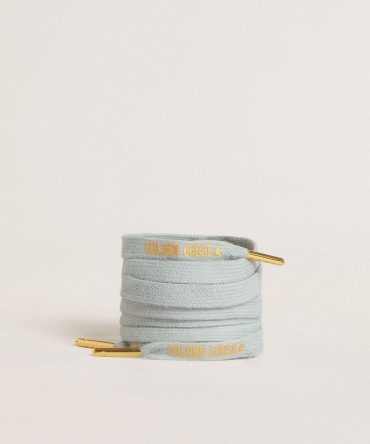 Light-blue cotton laces with contrasting gold-colored logo