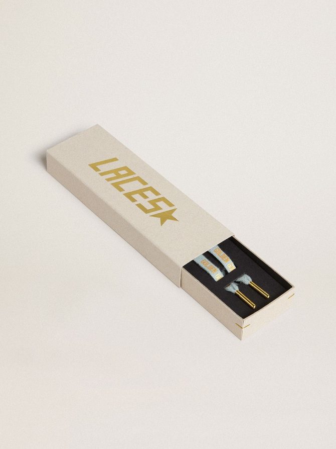 Light-blue cotton laces with contrasting gold-colored logo - Image 2