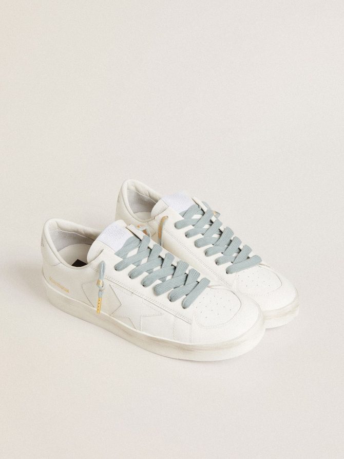 Light-blue cotton laces with contrasting gold-colored logo - Image 3