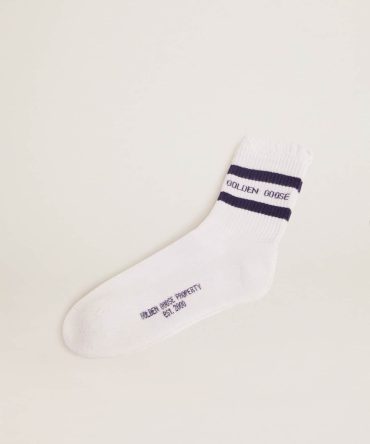 Cotton socks with distressed finishes, blue stripes and logo