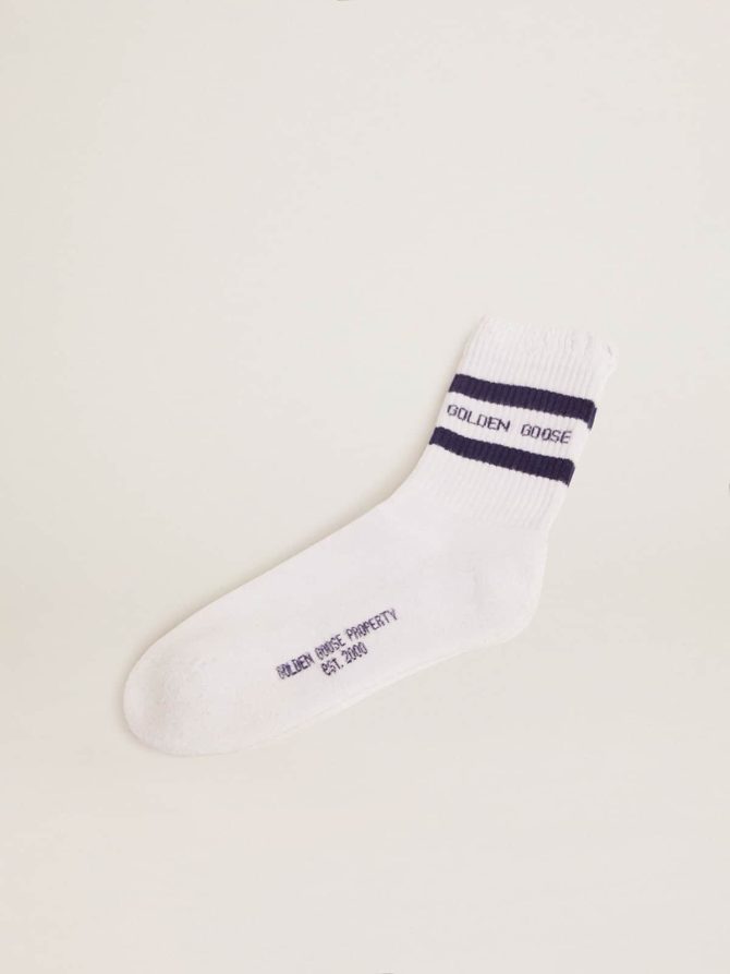Cotton socks with distressed finishes, blue stripes and logo