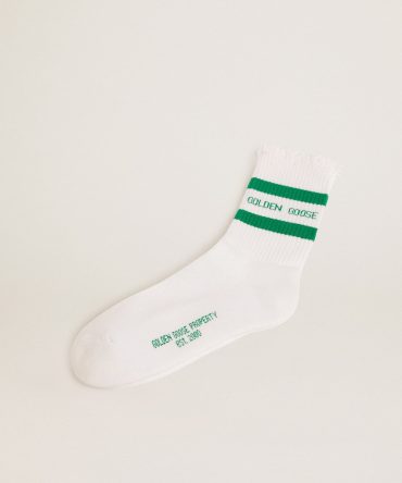 Cotton socks with distressed finishes, green stripes and logo