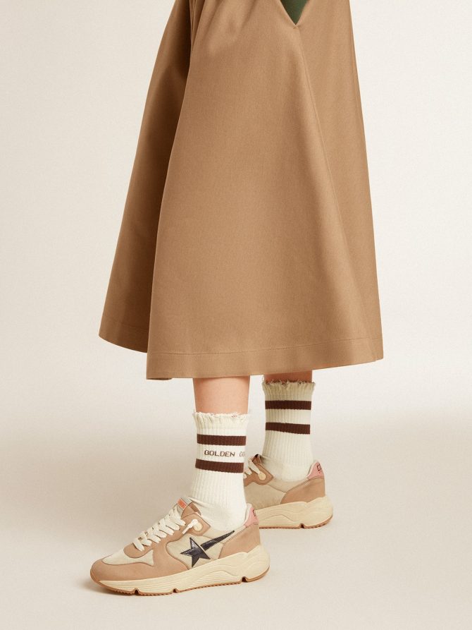 Worn-white socks with distressed details and brown stripes - Image 2