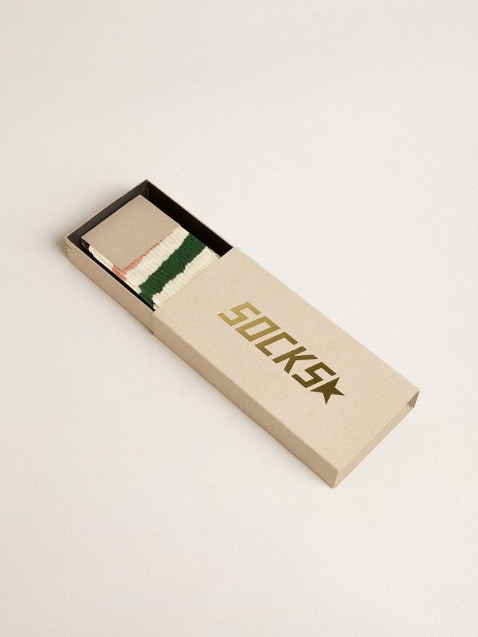 Worn-white socks with distressed details and pink and green stripes - Image 2