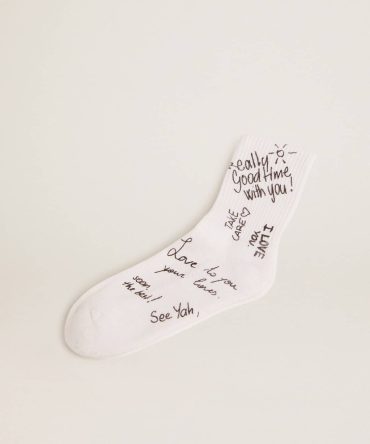Optical white socks with black lettering