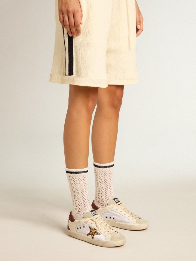 Long ribbed socks in vintage white with black stripe - Image 3