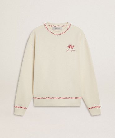 CNY sweatshirt in worn-white cotton with red embroidery