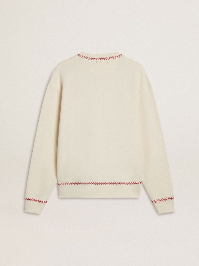 CNY sweatshirt in worn-white cotton with red embroidery - Image 2