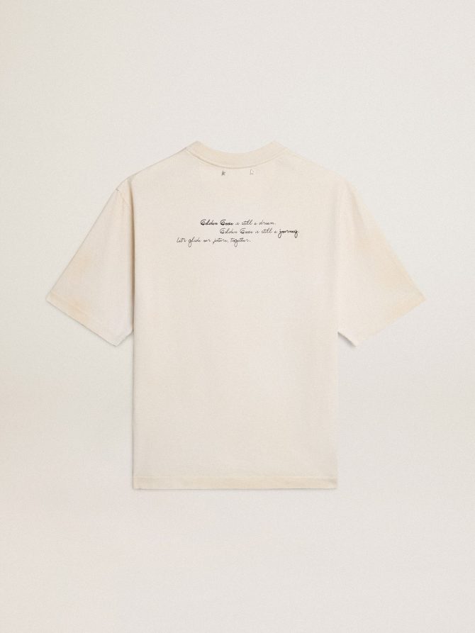 Worn-white unisex T-shirt with printed lettering - Image 2