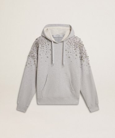Gray hooded sweatshirt with crystal decoration