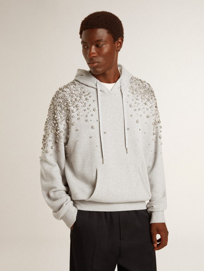Gray hooded sweatshirt with crystal decoration - Image 2