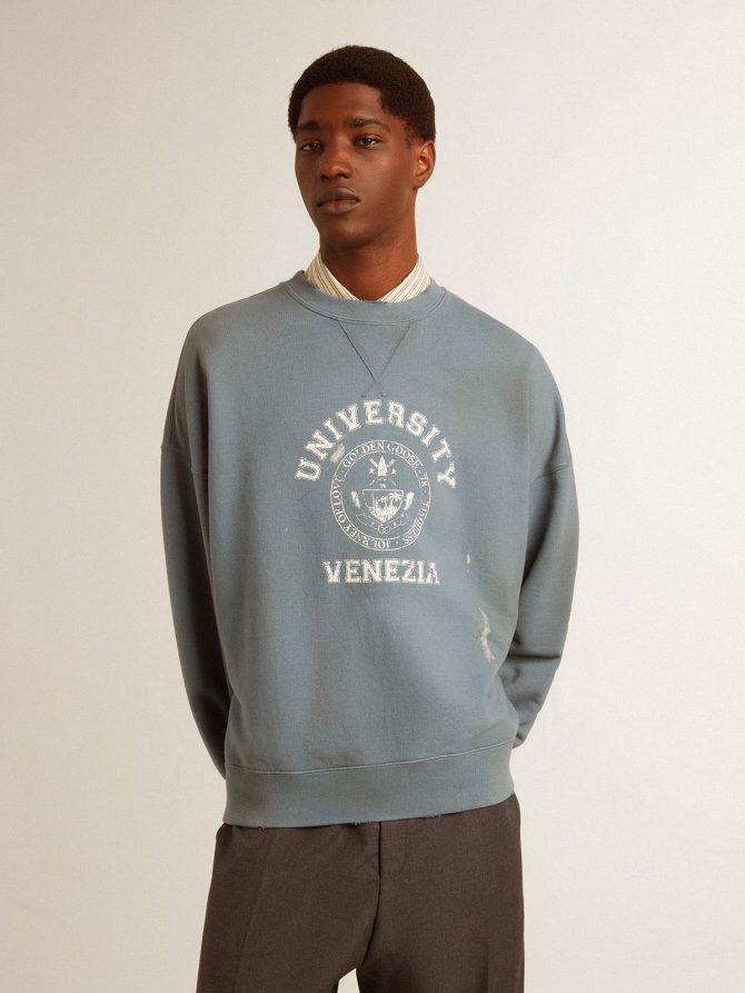 Oversized sweatshirt in baby blue with distressed finish - Image 2