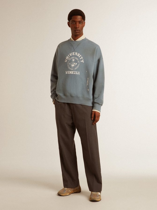 Oversized sweatshirt in baby blue with distressed finish - Image 3
