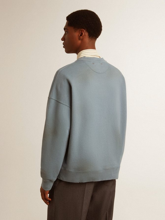 Oversized sweatshirt in baby blue with distressed finish - Image 4