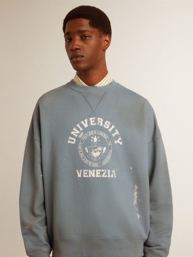 Oversized sweatshirt in baby blue with distressed finish - Image 5