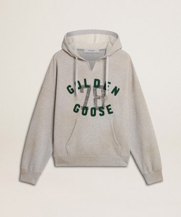 Hooded sweatshirt in worn gray with embroidered vintage logo