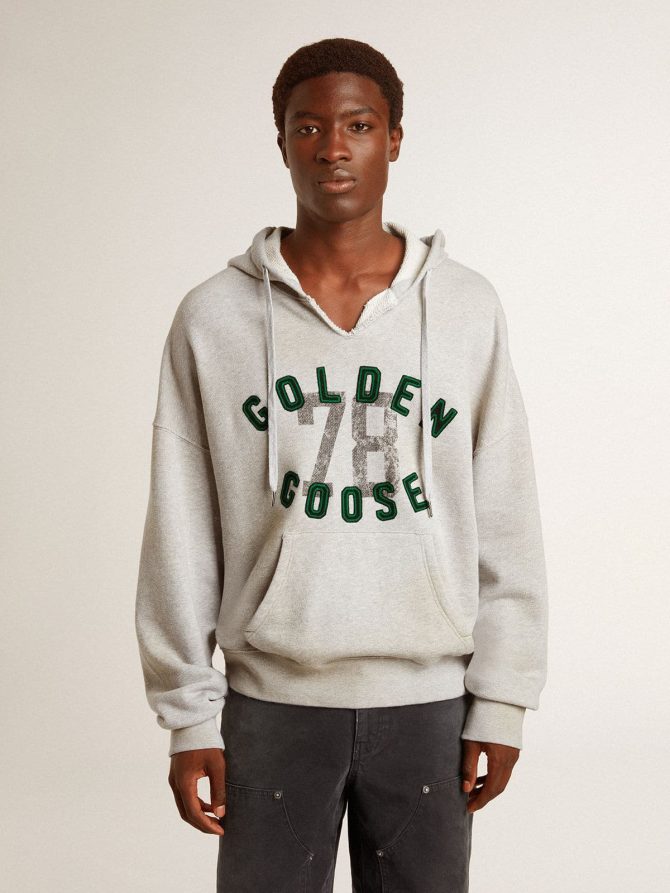 Hooded sweatshirt in worn gray with embroidered vintage logo - Image 2